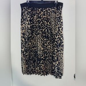 Leopard Print Pleated Midi Skirt